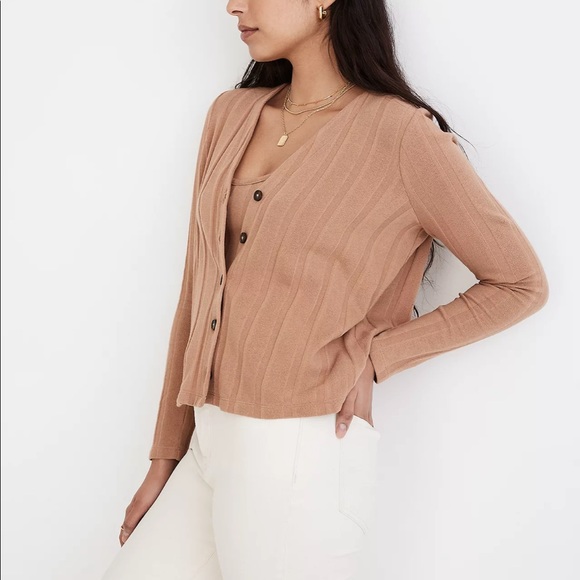 Madewell Ribbed Sweater-Knit Cardigan in Blush - Picture 2 of 10